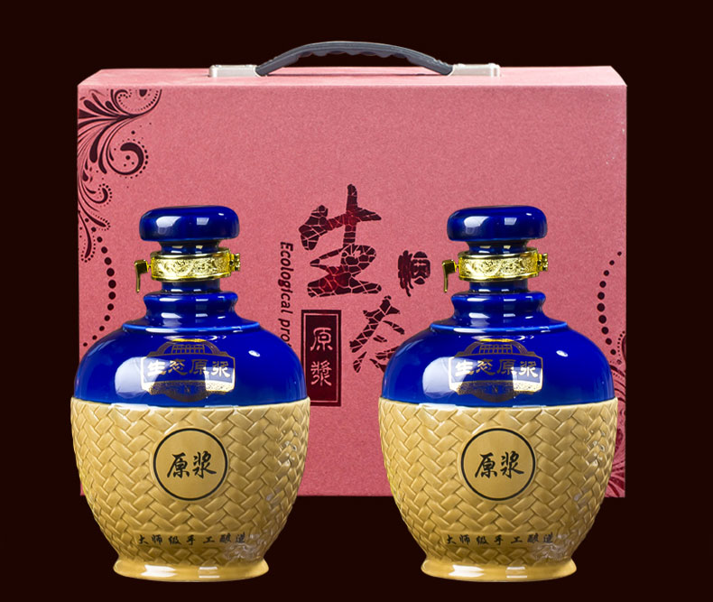 景德鎮(zhèn)陶瓷酒壇2斤生態(tài)藍(lán)色拼接白酒罐帶盒